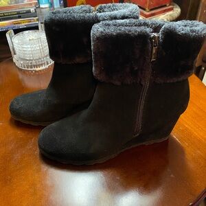 Alfani Black Suede Fur-Trimmed Wedge Boots